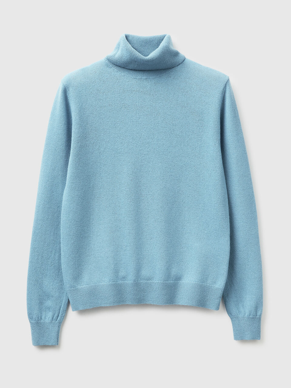Sky blue turtleneck in pure Merino wool
