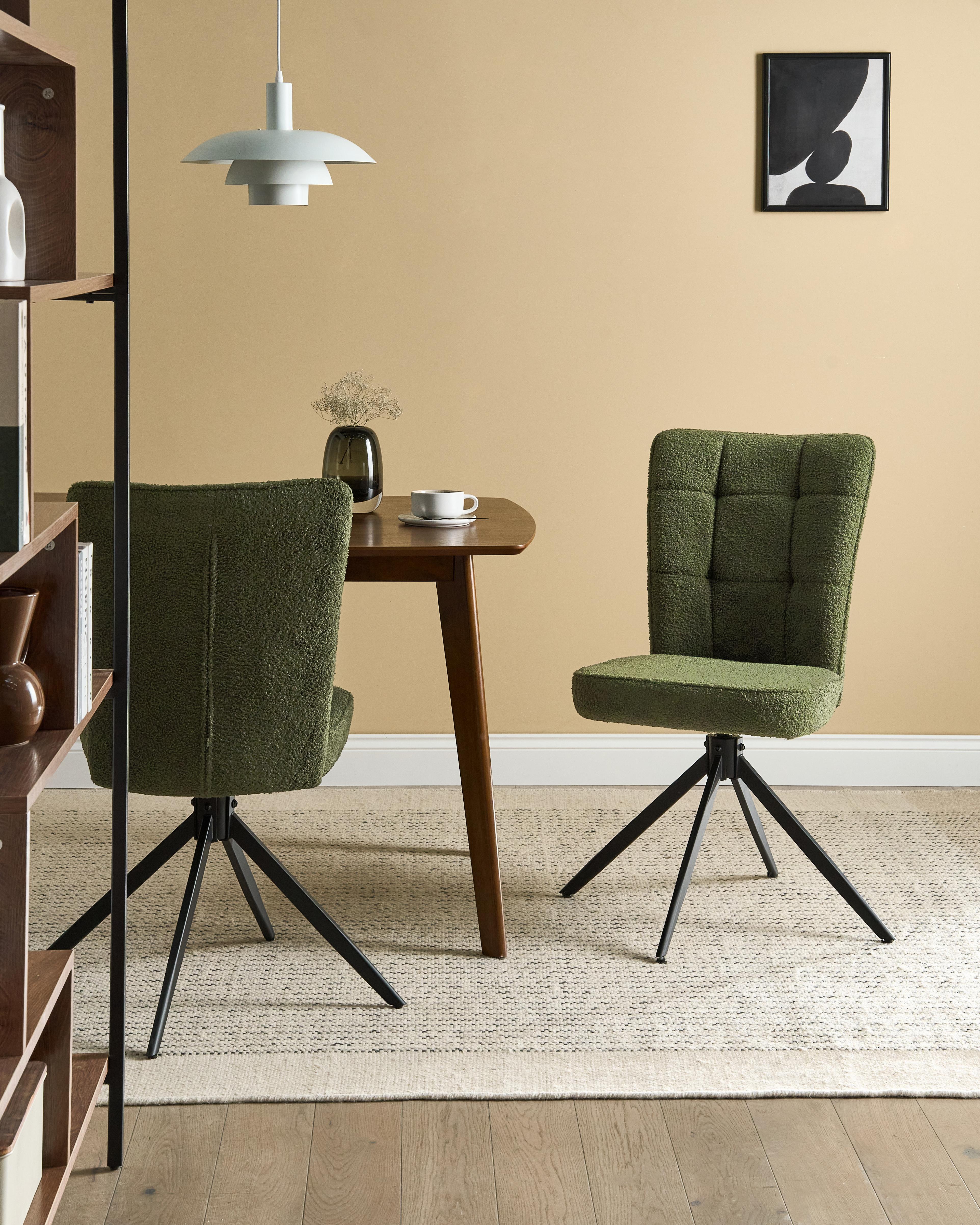 Set of 2 Dining Chairs Swivel RYAN Boucle Green