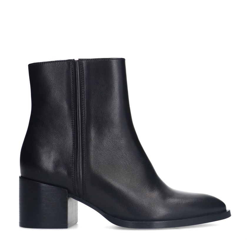 Manfield Zwarte leren enkellaarsjes met hak