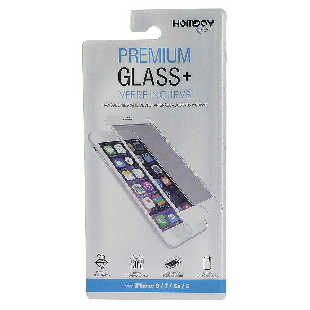 Verre trempé 3D pour Iphone 6, 6S, 7 et 8 transparent et blanc