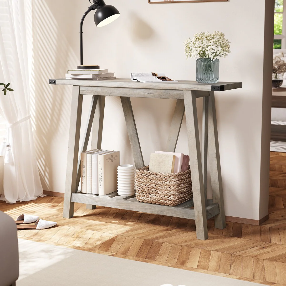 Crestlive Console Table, Entryway Table, Sofa Table with 2-Tier Storage