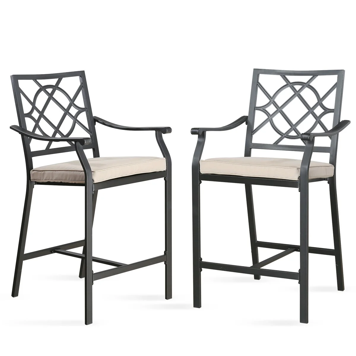 Patio Height Bar Chairs Outdoor Dining Chair with Beige Cushion