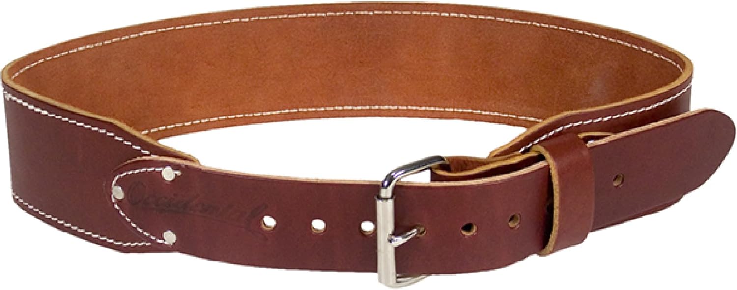 Occidental Leather 3 Ranger Leather Work Belt - Medium, OxyRed - Bridle Leather, Heavy-Duty Steel Roller Buckle, Edge Stitched - Made in USA
