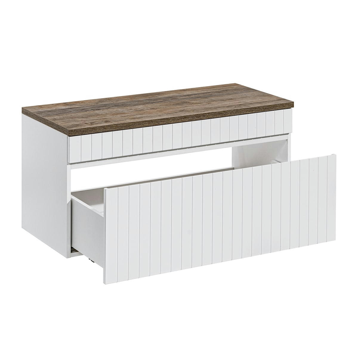 - Meuble sous-vasque 100cm plan de toilette blanc et naturel