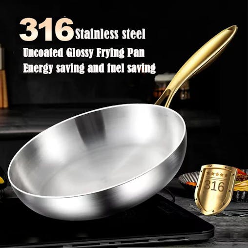 NNEOBA 316 Stainless Steel Nonstick Frying Pan 7-Ply Wok Pan Silver
