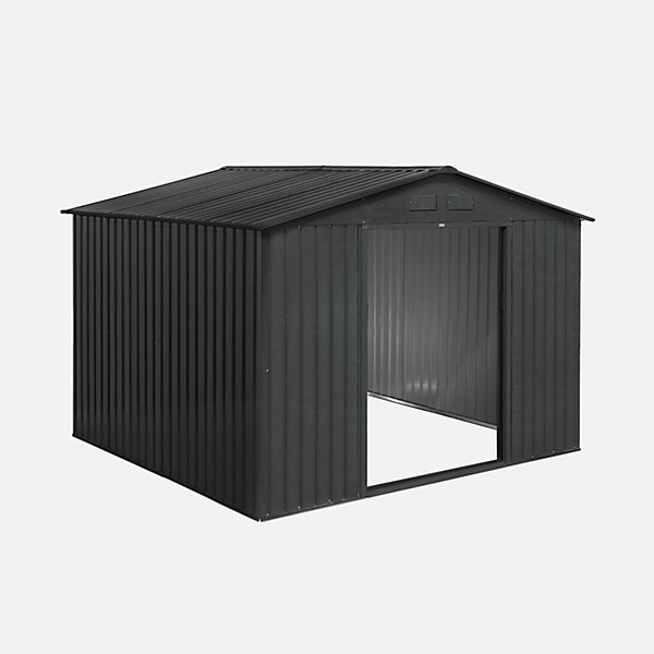 Abri de jardin en métal - Calaisis - 7.06m² gris anthracite et blanc - Cabane à outils avec deux portes coulissantes. kit de