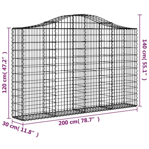 NNEVL Arched Gabion Baskets 3 pcs 200x30x120/140 cm Galvanised Iron