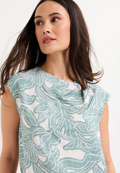 Womens Sage Leaf Print Shell Top