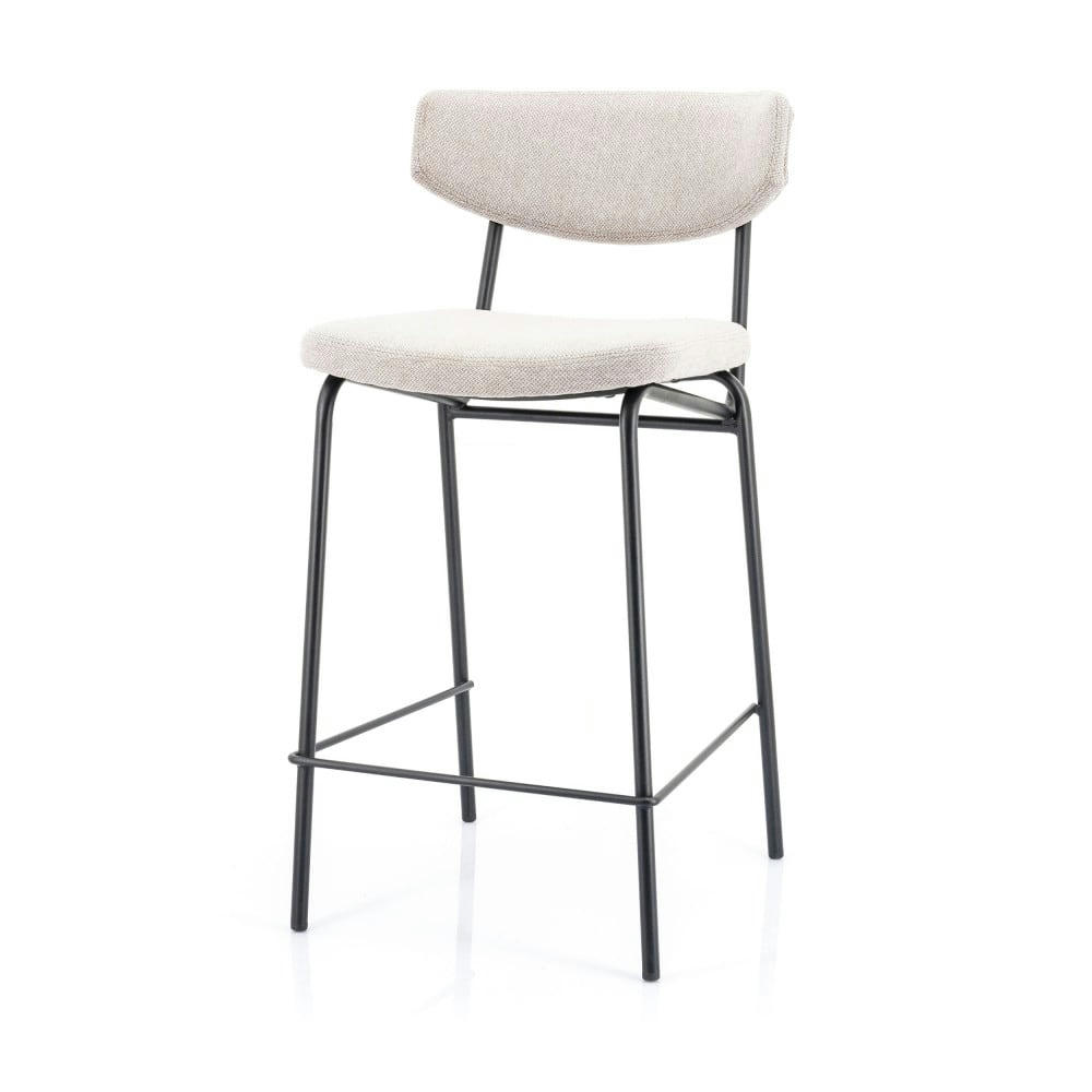 CROCKETT - Lot de 2 chaises de bar en tissu et métal H66cm ecru