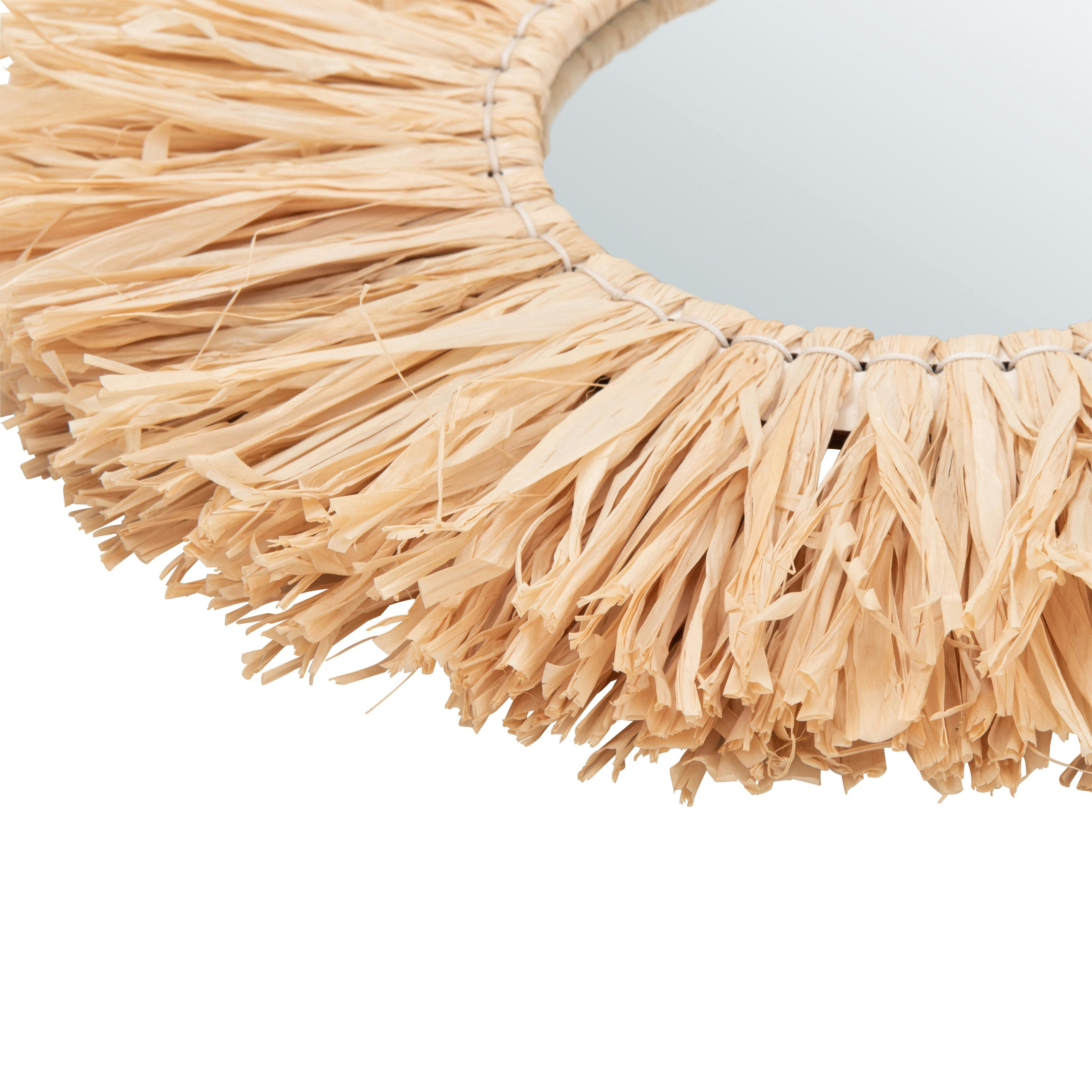 TAROUDANT - Miroir rond en raphia beige D40