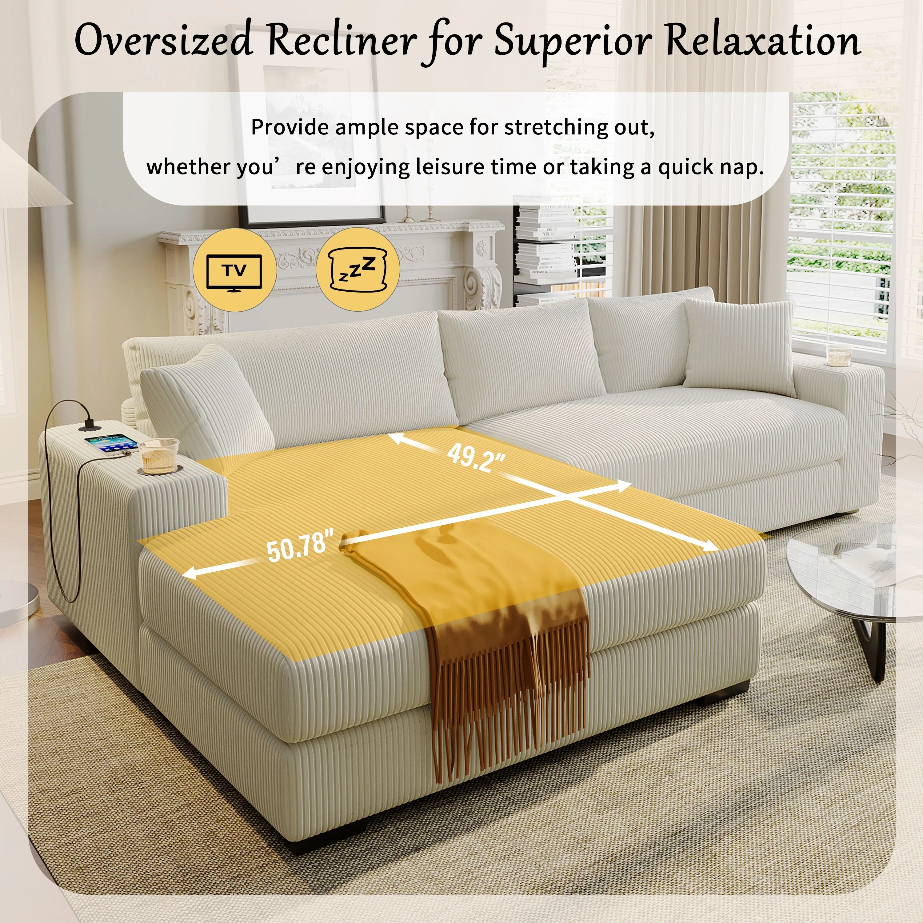 Mirod Large Sectional Sofa with Thick Cushions, and Built-in Cup Holders & Charging Ports