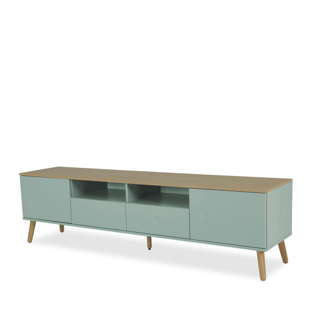 DOT - Meuble TV en bois 2 portes 2 tiroirs L192cm vert d'eau