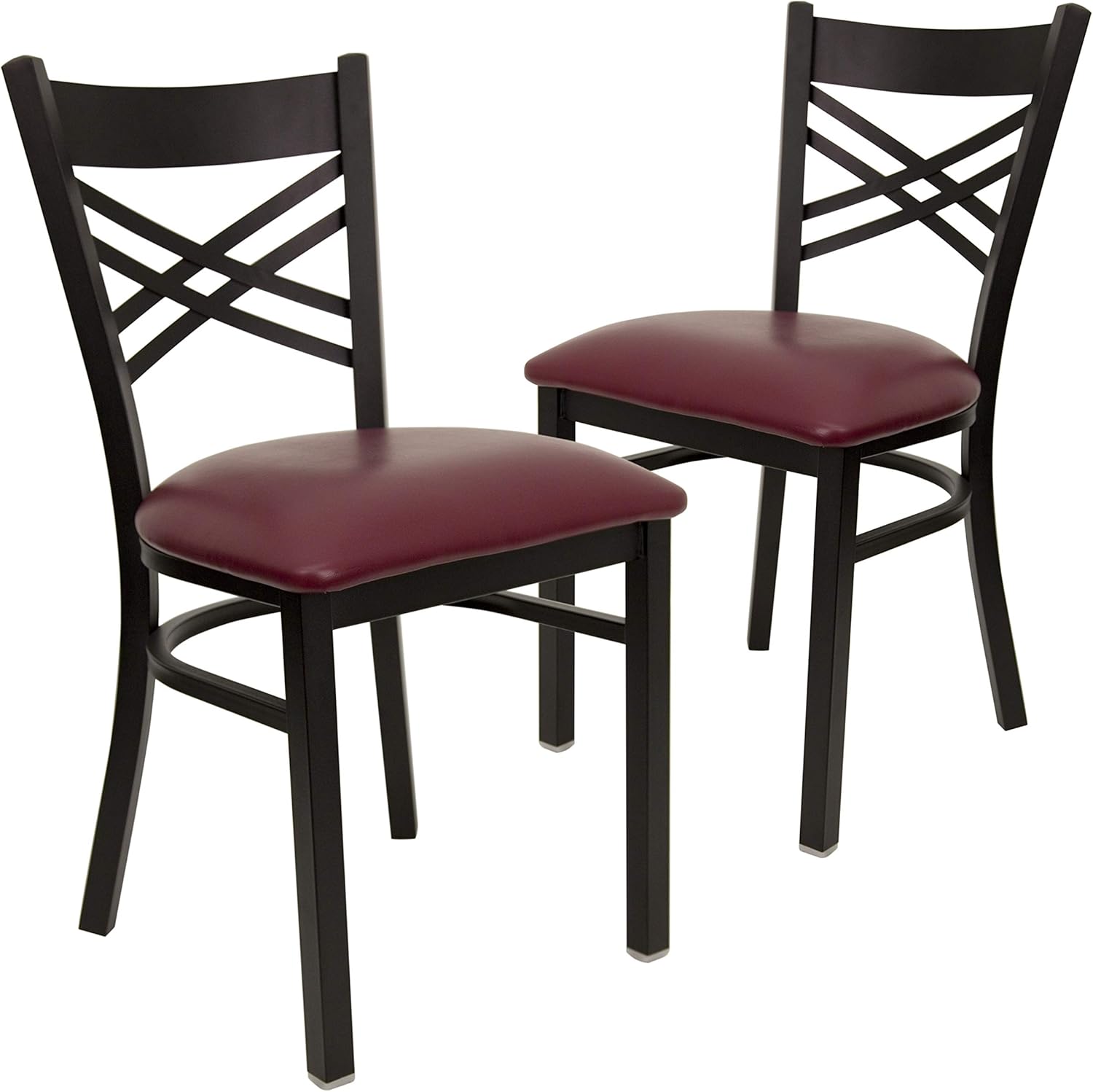 Flash Furniture 2 Pack HERCULES Series Black ''X'' Back Metal Restaurant Chair - Burgundy Vinyl Seat