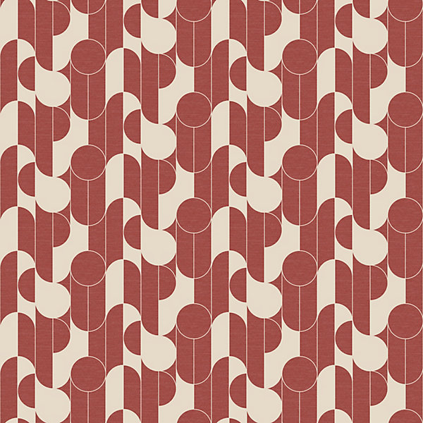 Papier peint vinyle intissé rond géométrique GoodHome terracotta et blanc L.10m x l.53cm