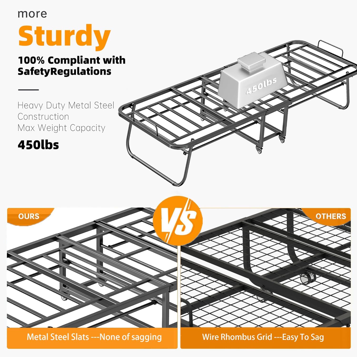 75''x46'' Folding Bed with Mattress for Adults, Large Size Roll Away Bed for Guest, Portable Folded Mattress