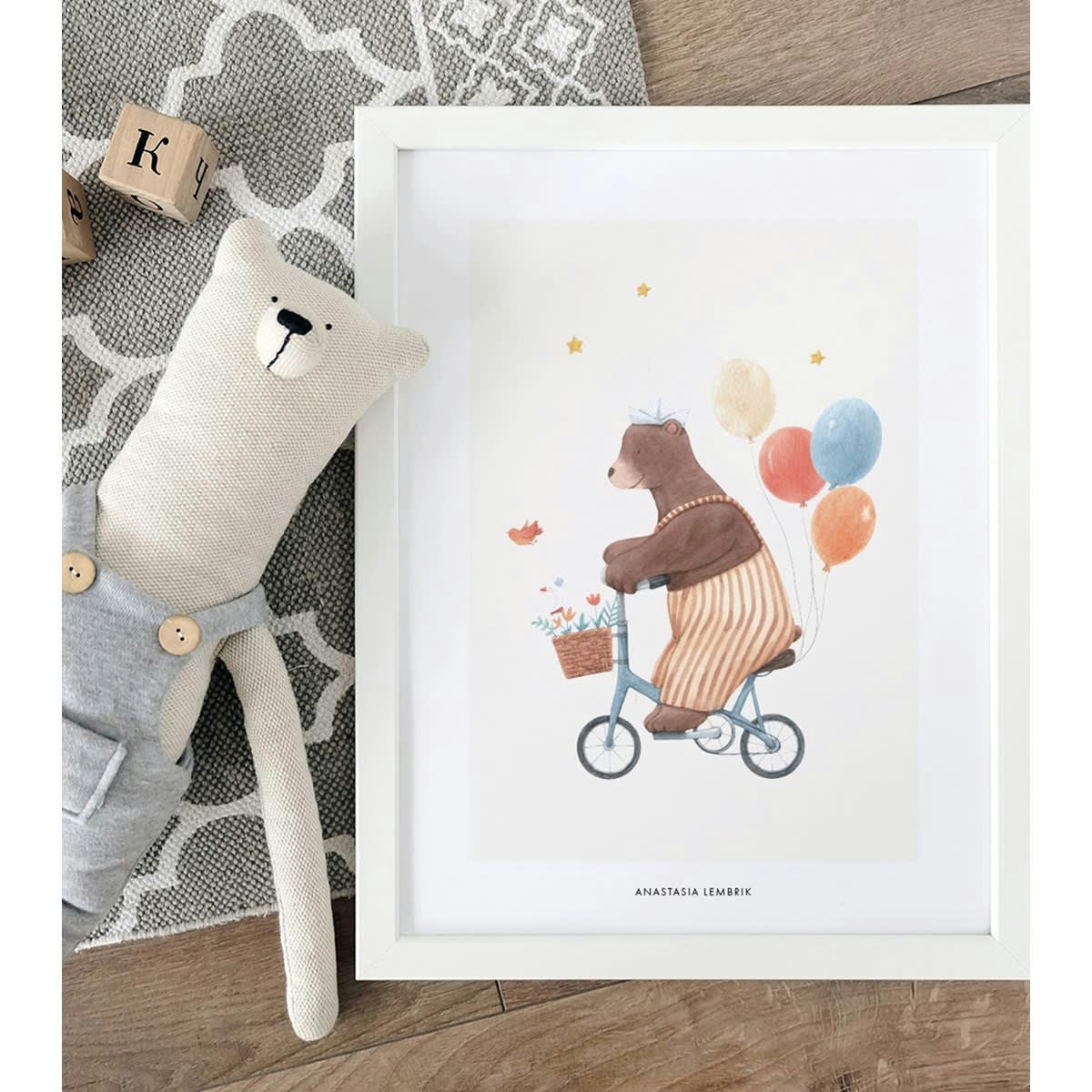 GENTLE FRIENDS - Affiche enfant balade à bicyclette en papier multicolore