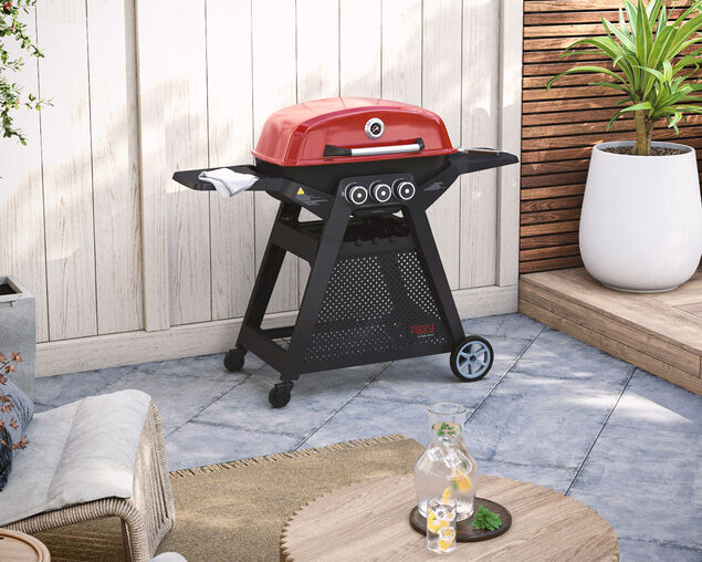 Ziggy Elite Triple Grill LPG BBQ Plus Cart Bundle - Chilli Red