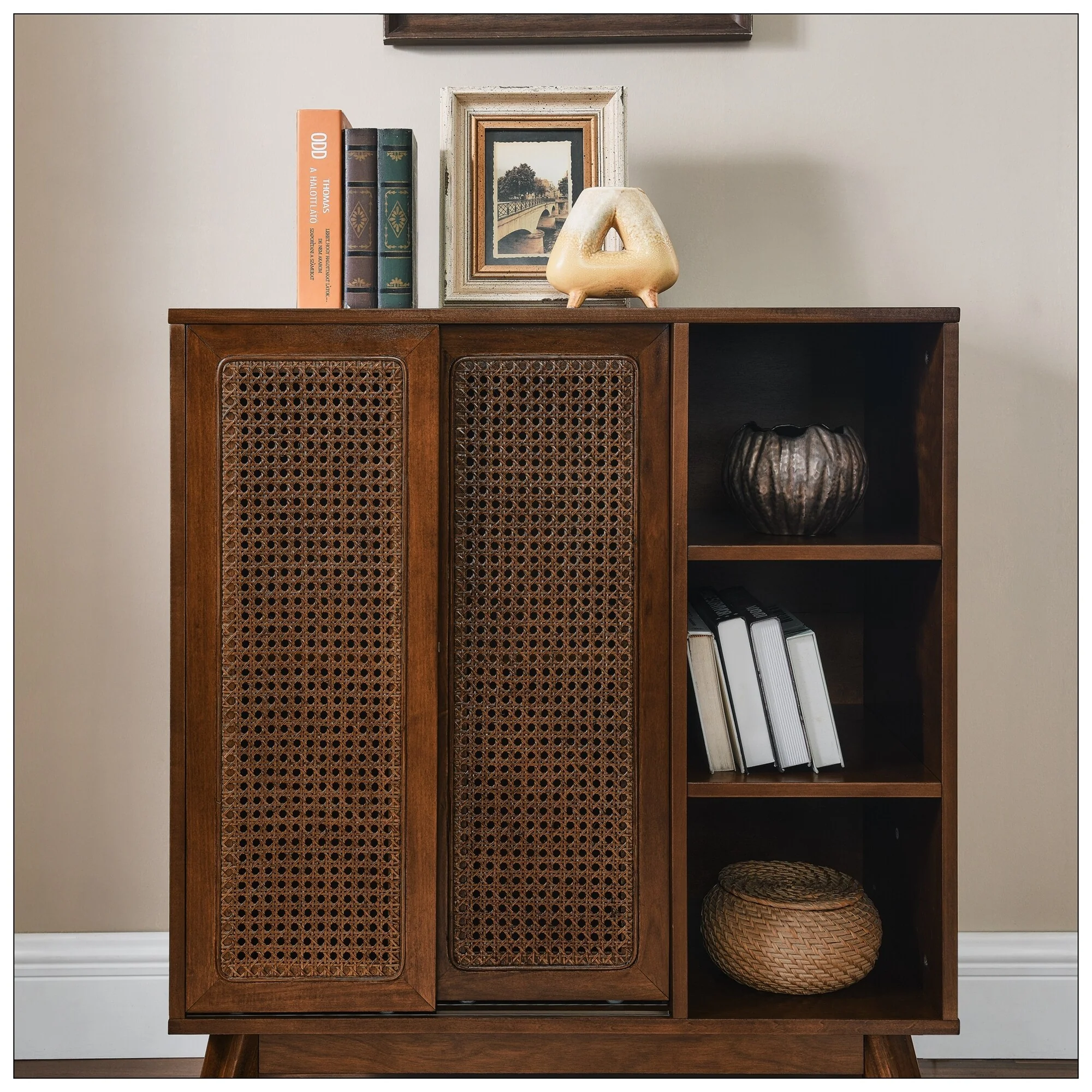 Mid Century Modern Rattan Sideboard Cabinet