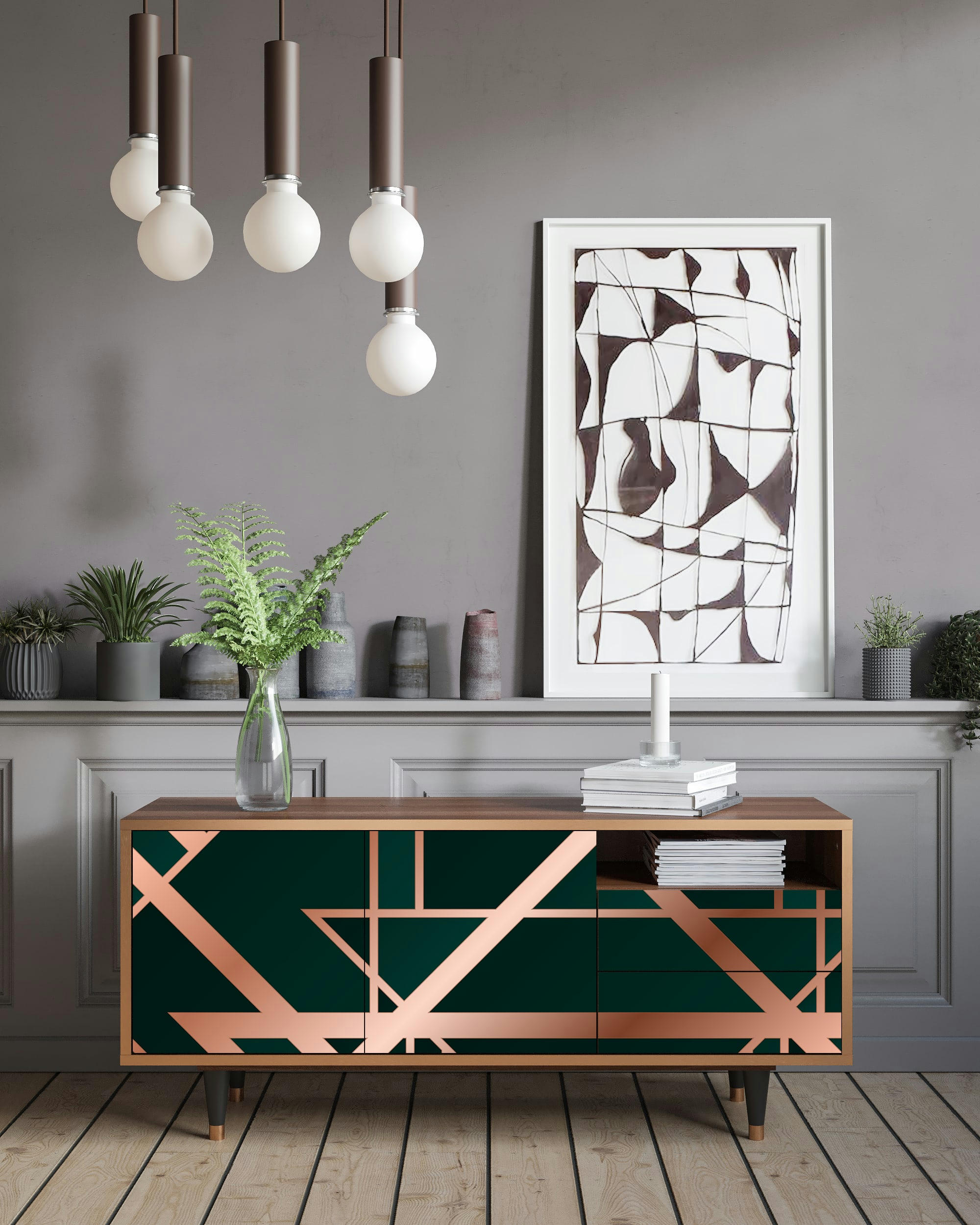 EMERALD GATSBY - Meuble TV  vert 2 tiroirs et 2 portes L 125 cm