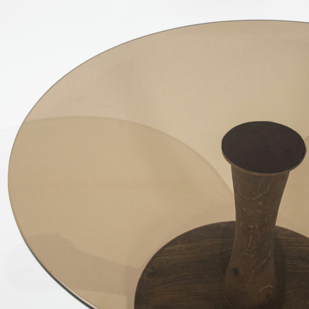 BOOGIE - Table d'appoint ronde en verre et bois de manguier D60cm bois foncé
