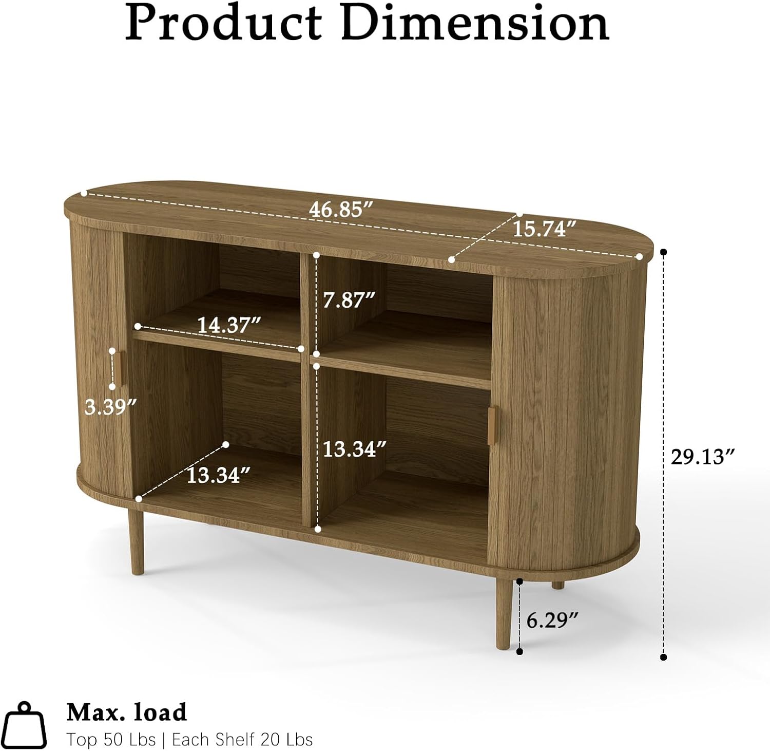 Sideboard Buffet Cabinet,46.85 Fluted Sideboard Storage Cabinet with Fluted Sliding Door,Modern Stand Console Cabinet for Kitchen & Living Room,Restaurant,Entryway(Brown)