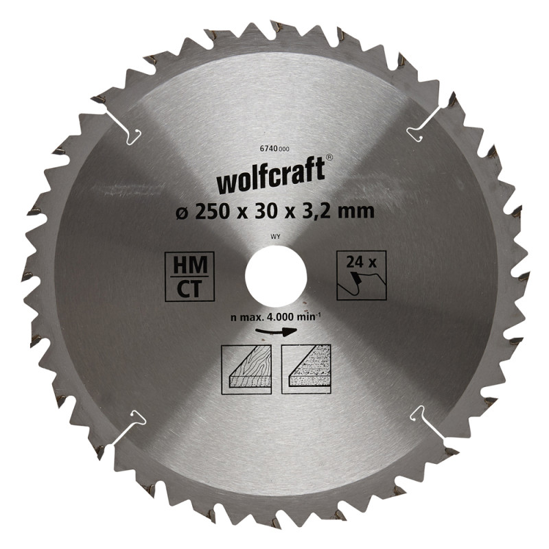 Lame de scie circulaire CT 24 dents Ø 250 x 30 x 3,2 mm WOLFCRAFT