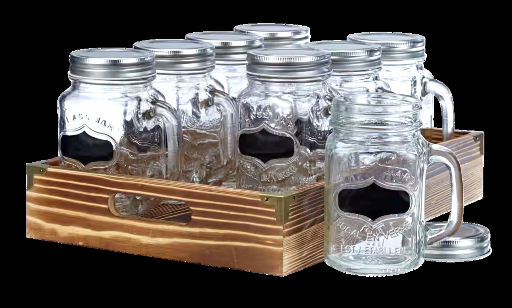 8pc Glass Mason Jar Set with Tray, Glasses Dishwasher Safe