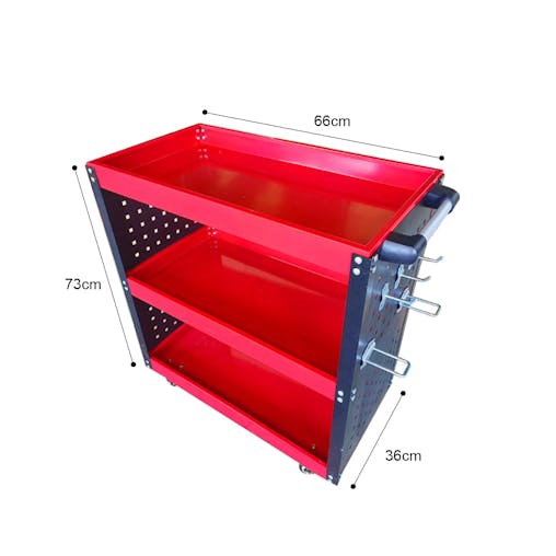 SOGA 2X 3 Tier Tool Storage Cart Portable Service Utility Heavy Duty Mobile Trolley with Hooks Red