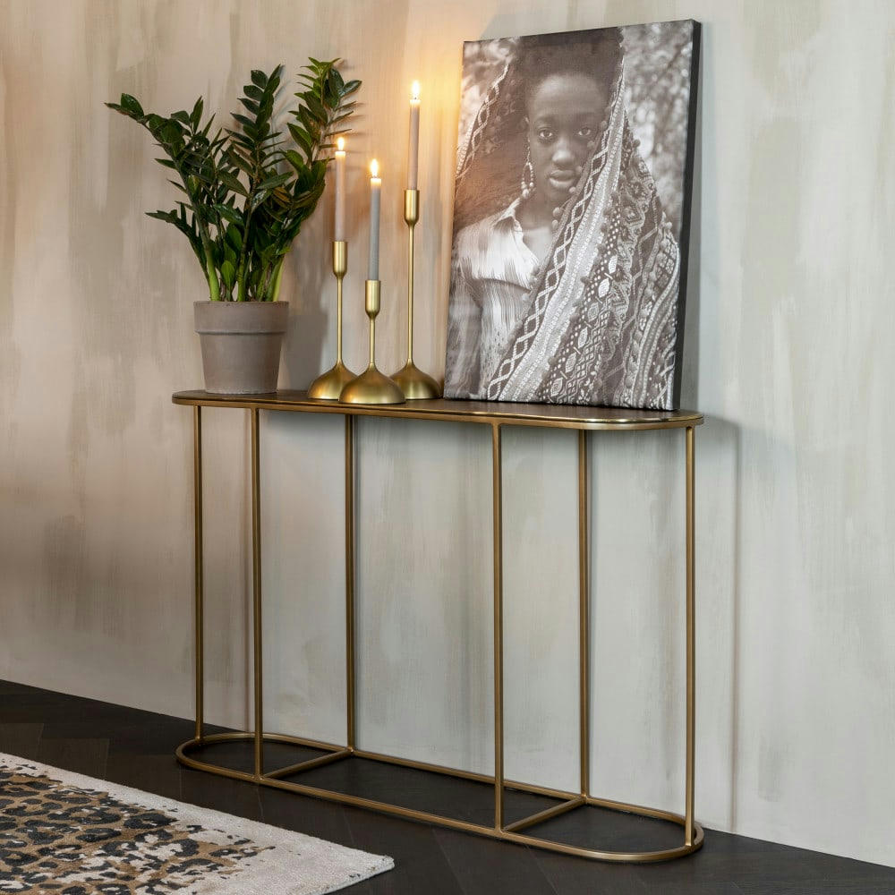 ZODIAC - Console ovale en métal 121cm or