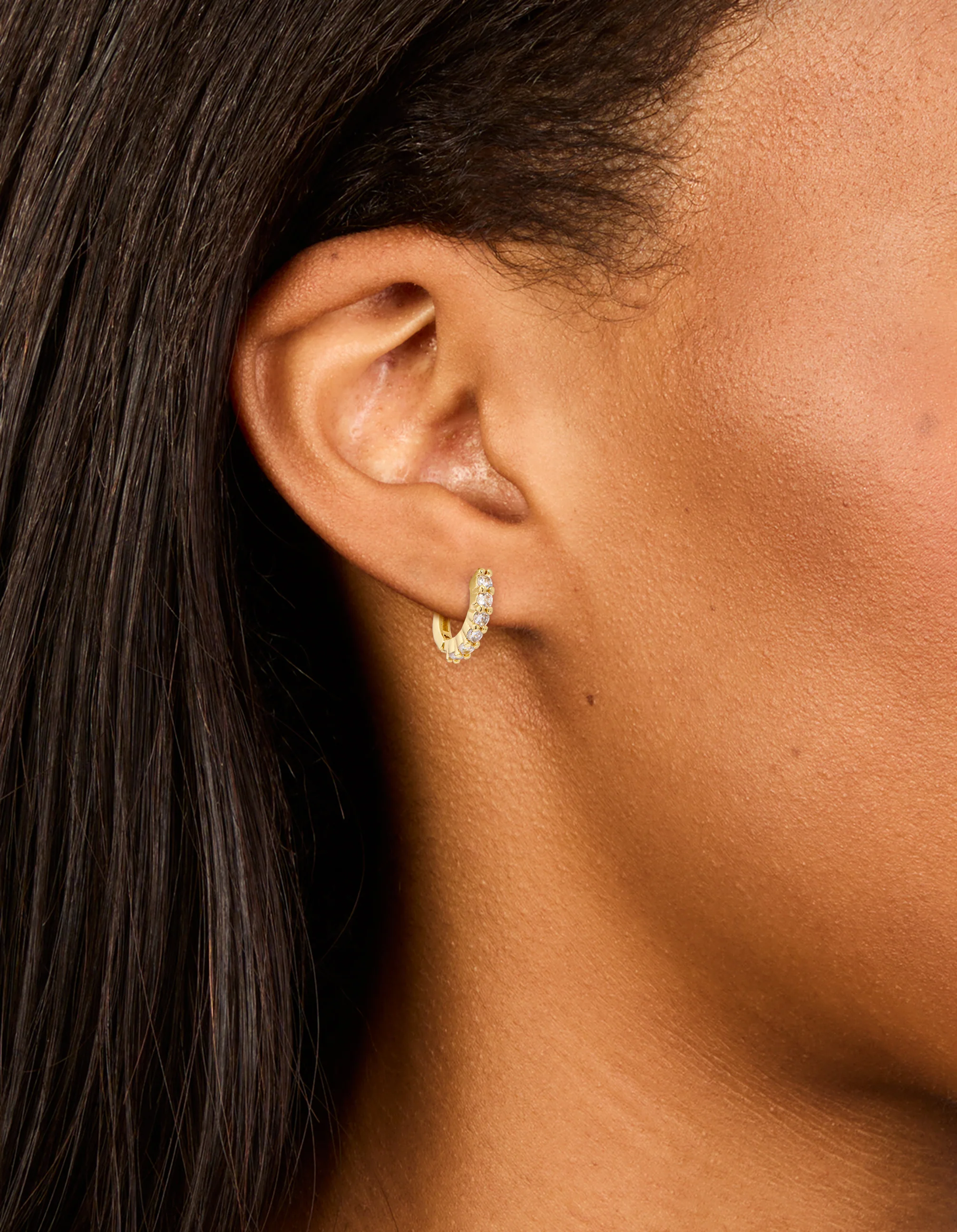 Gold Plated Cubic Zirconia Thin Huggie Earrings