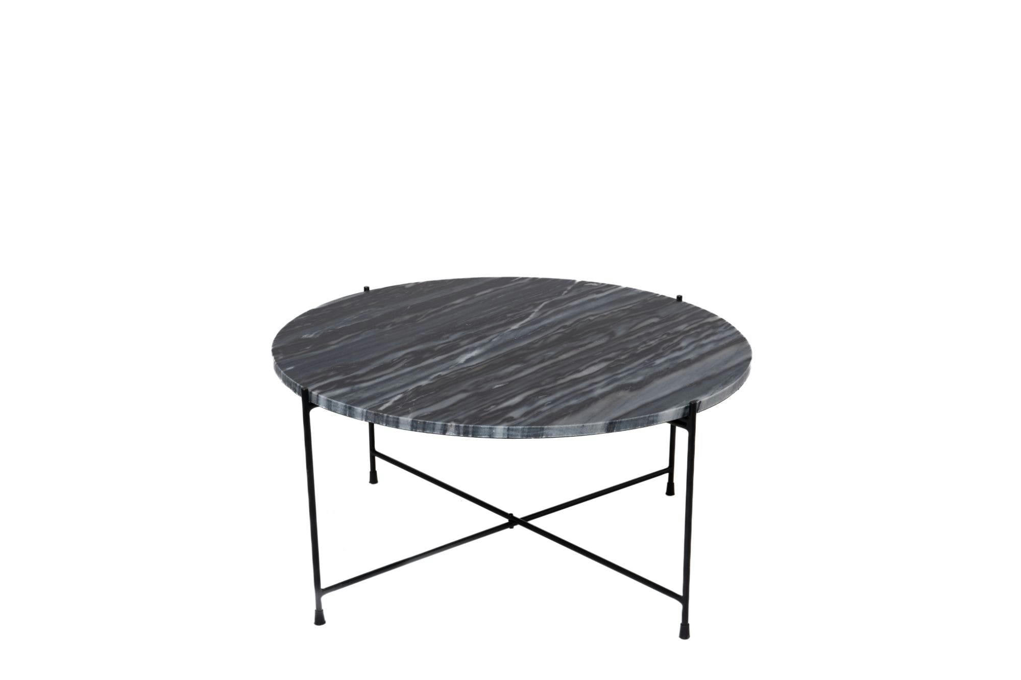 MELBA - Table basse ronde en marbre et pieds en métal noir D70