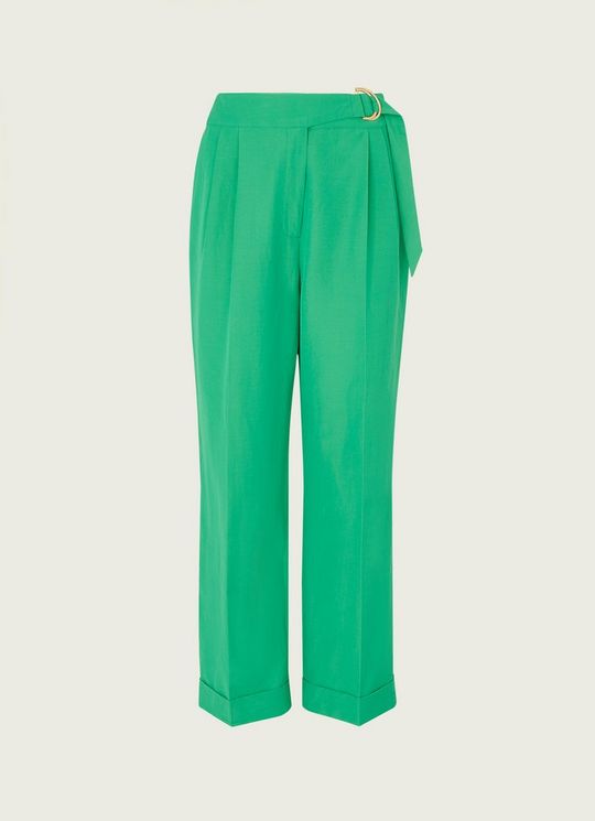Marta Green Linen-Blend Trousers