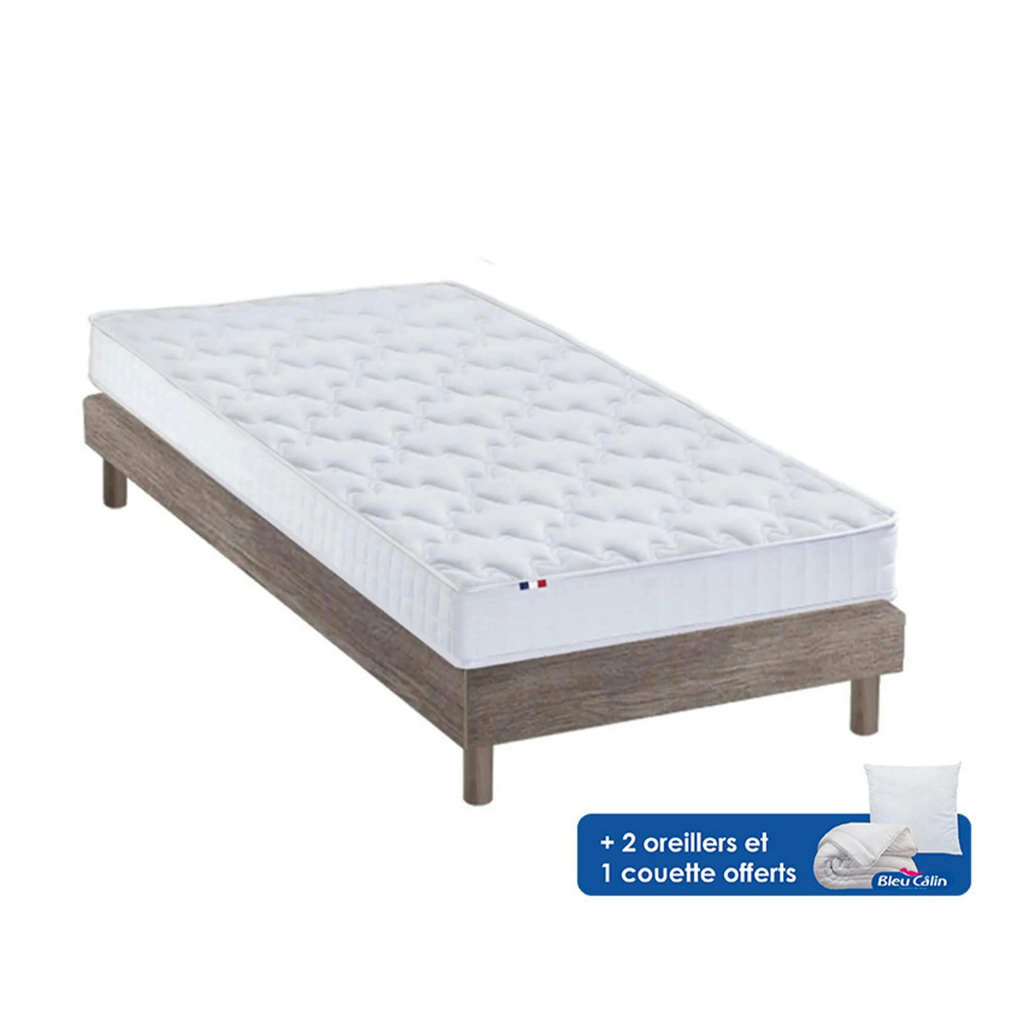 PACK AZUR - Pack Matelas mémoire de forme + Sommier + couette Oreiller 90x190