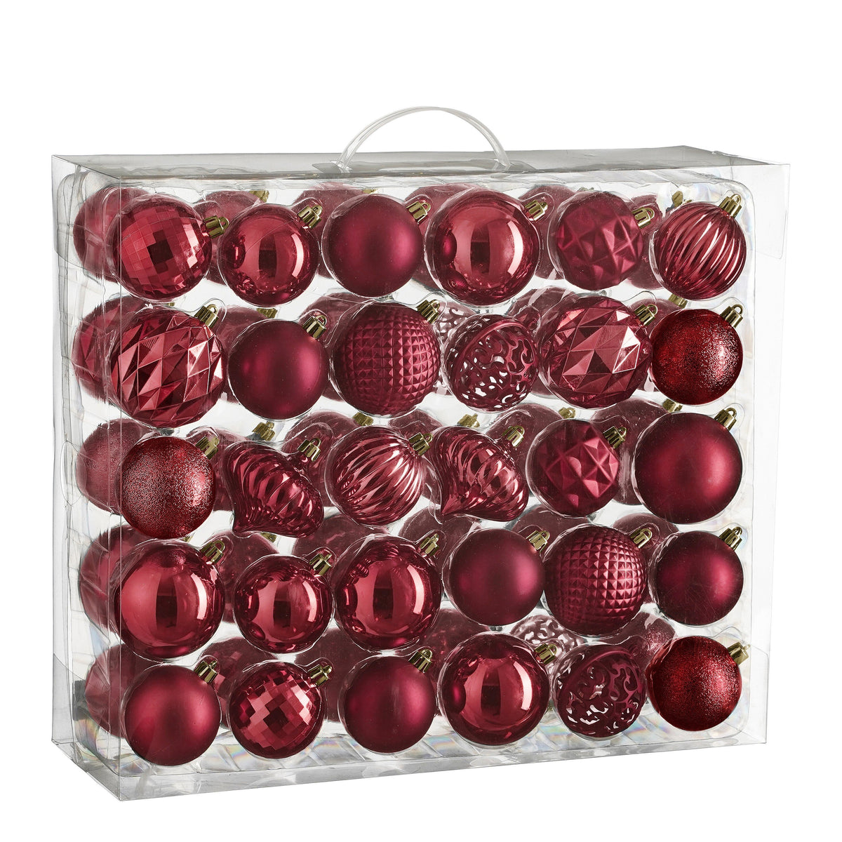 Mica Decorations Kerstballen Set - 60 Stuks - Ø7 cm - Onbreekbaar - Donkerrood