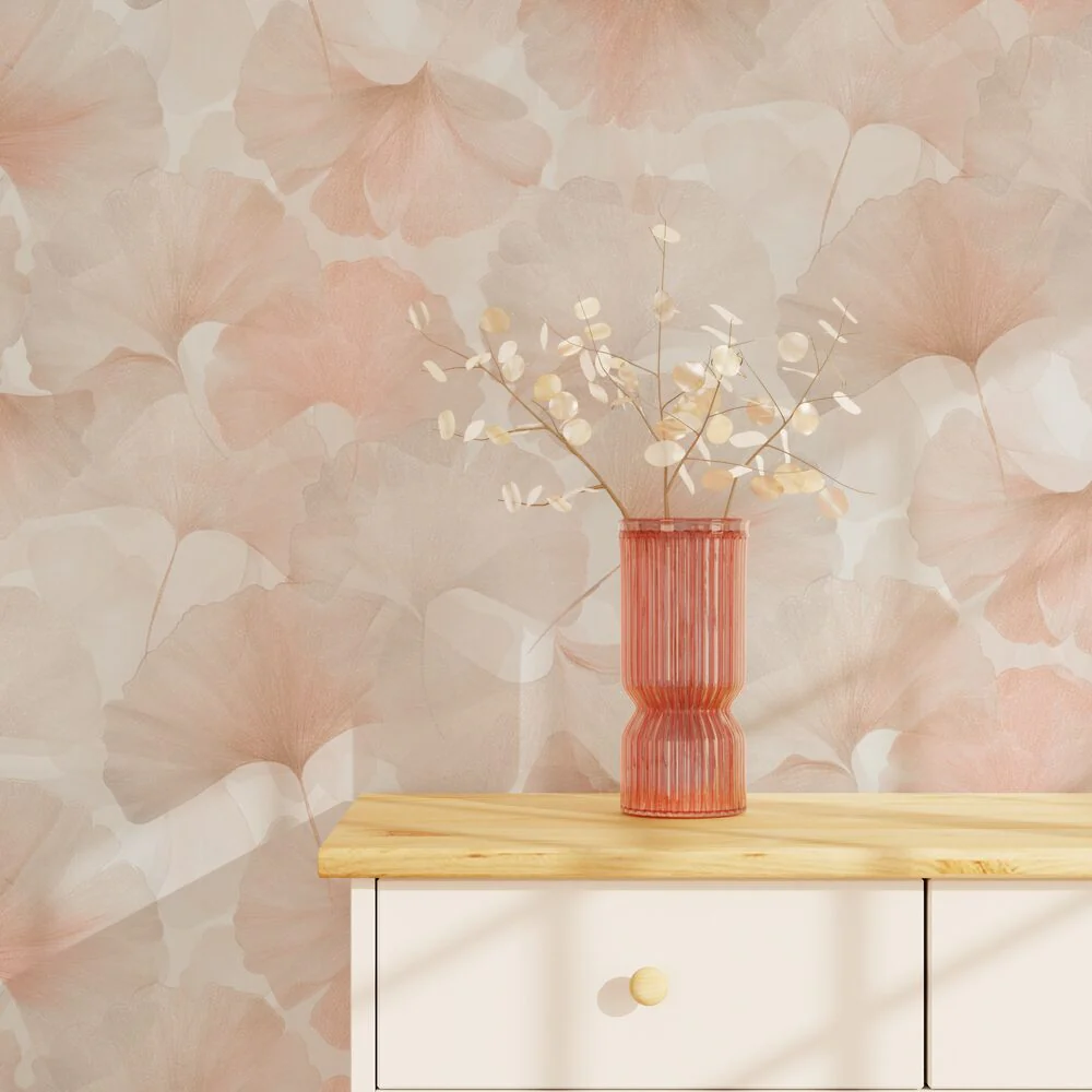 Papier peint intissé BILOBA coloris rose poudré