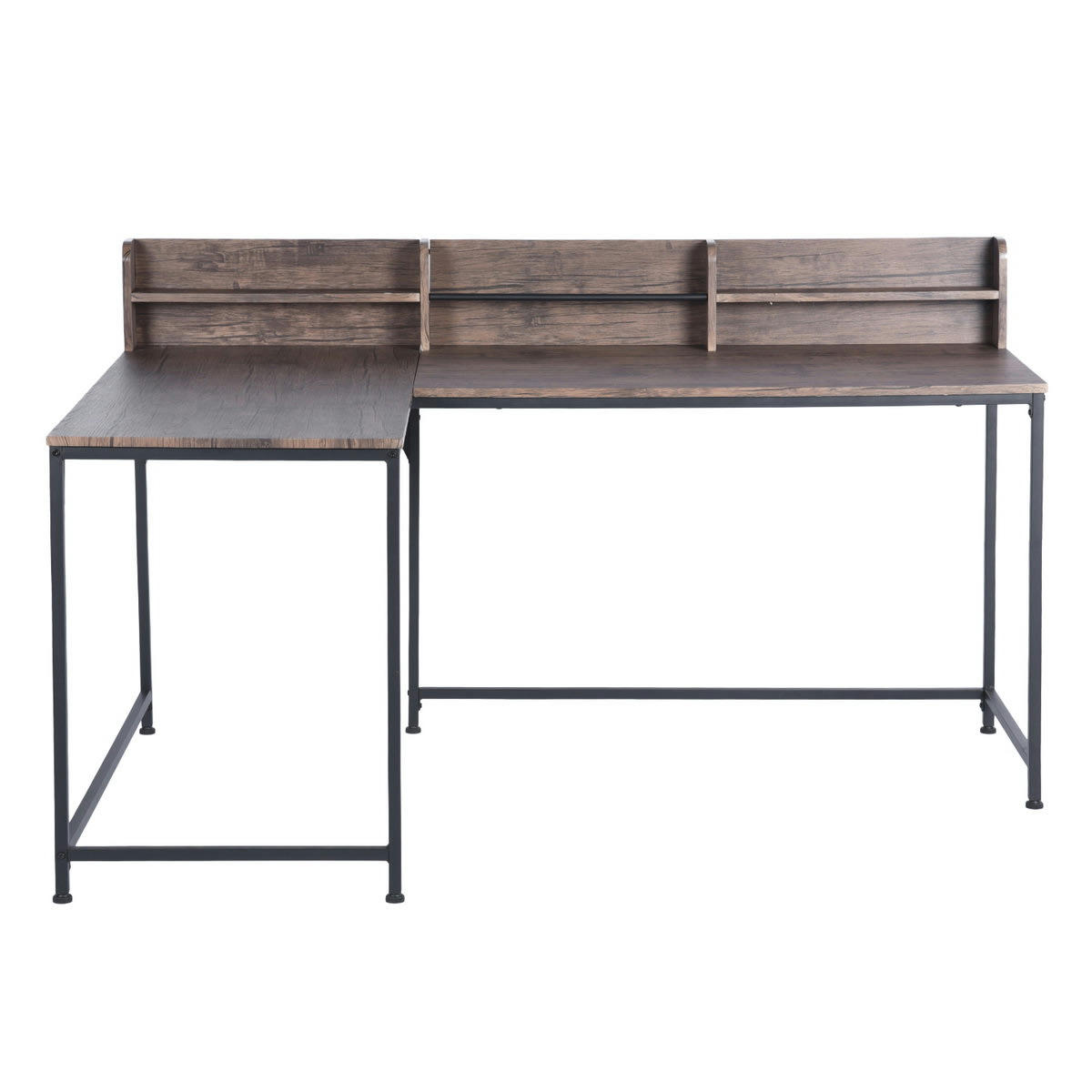 - Grand bureau d'angle style industriel avec rangement effet bois