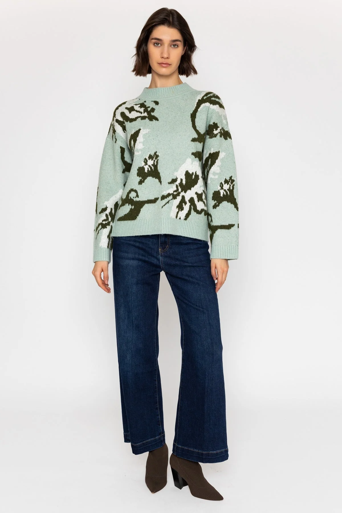 Mint Floral Design Knit Jumper