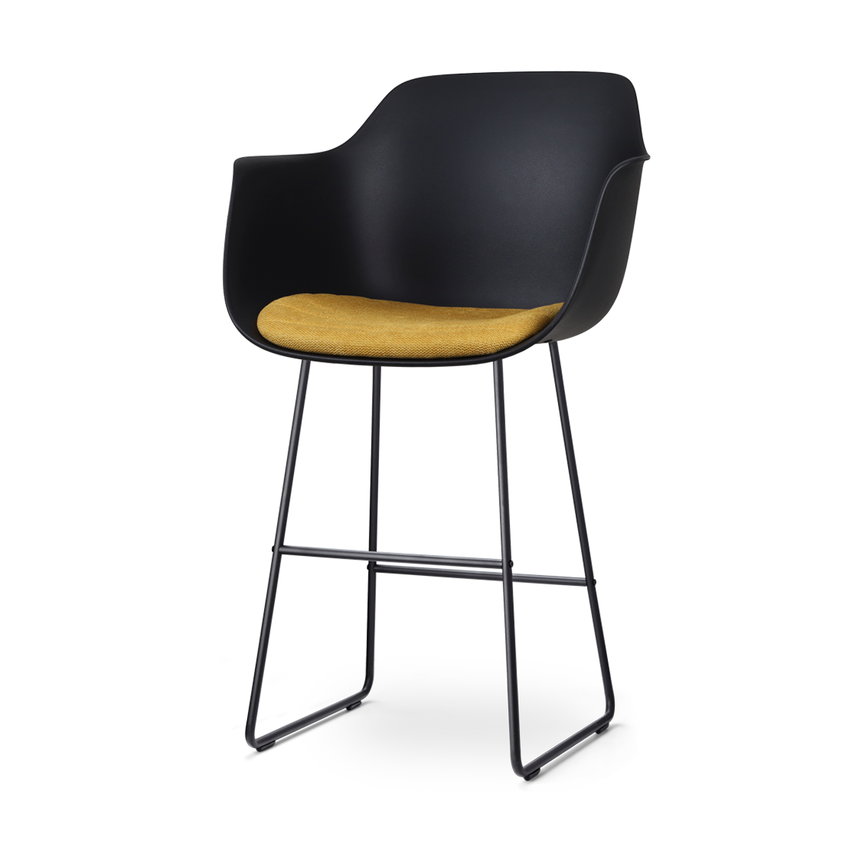 Nolon Nino-Liz Barkruk Zwart - Okergeel Kussen - Zwart Frame - 75 cm
