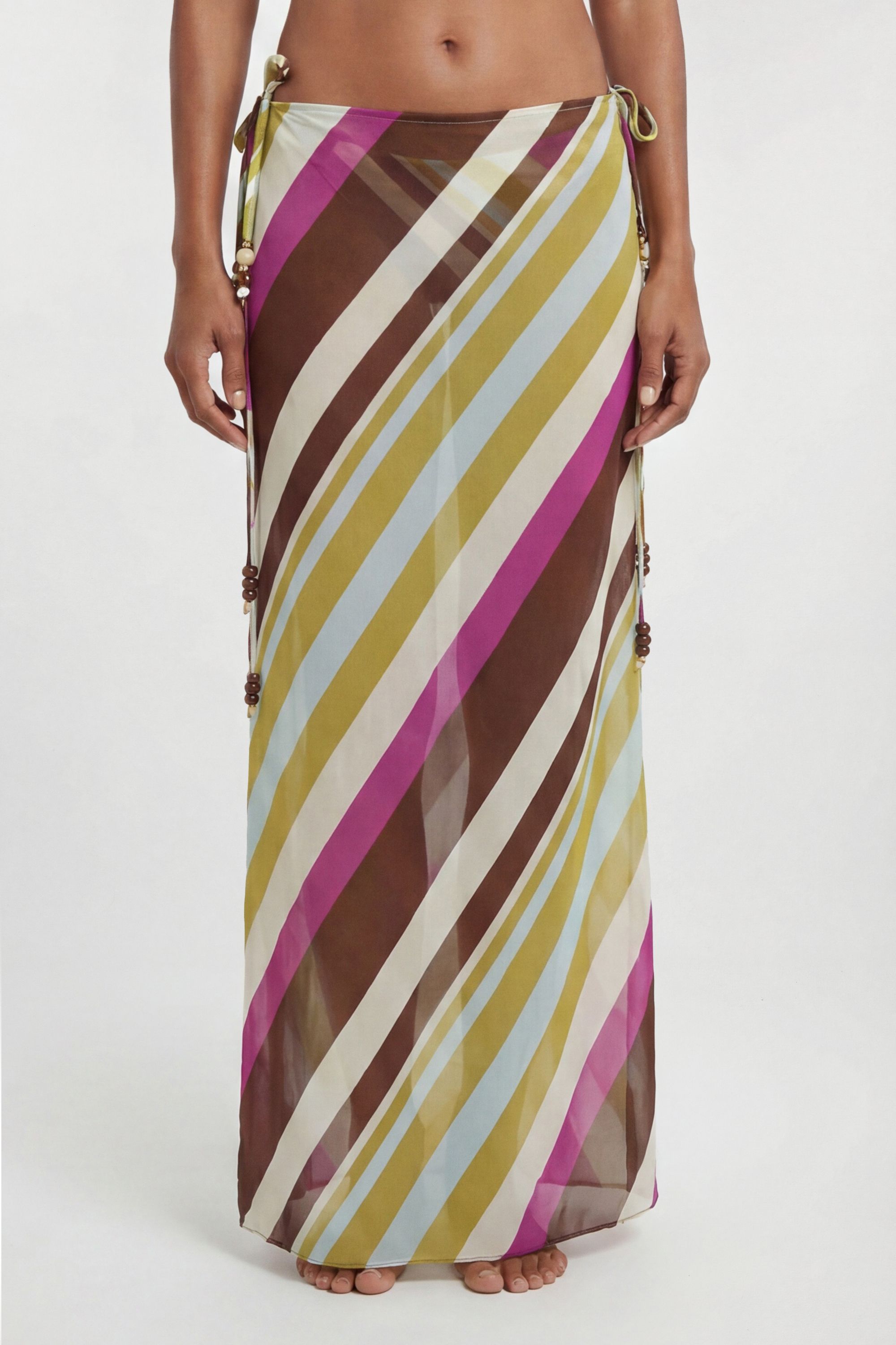 KarenMillen Beach Viscose Georgette Stripe Cover Up Tie Waist Skirt