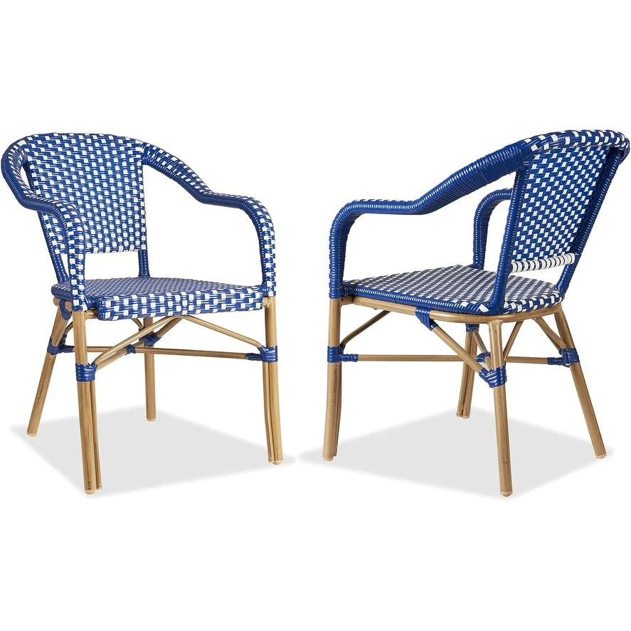 PURPLE LEAF Outdoor Dining Chairs (Set of 2) French Hand-Woven Aluminum Wicker Chairs