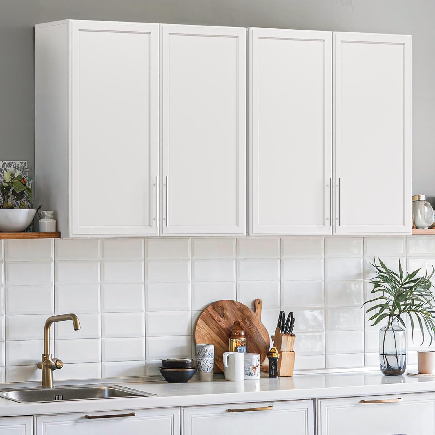Wall Storage Cabinets - Large Kitchen Laundry Wall Amount Cabinets with Two Shaker Doors and Adjustable Shelf, One of 2pcs,in White