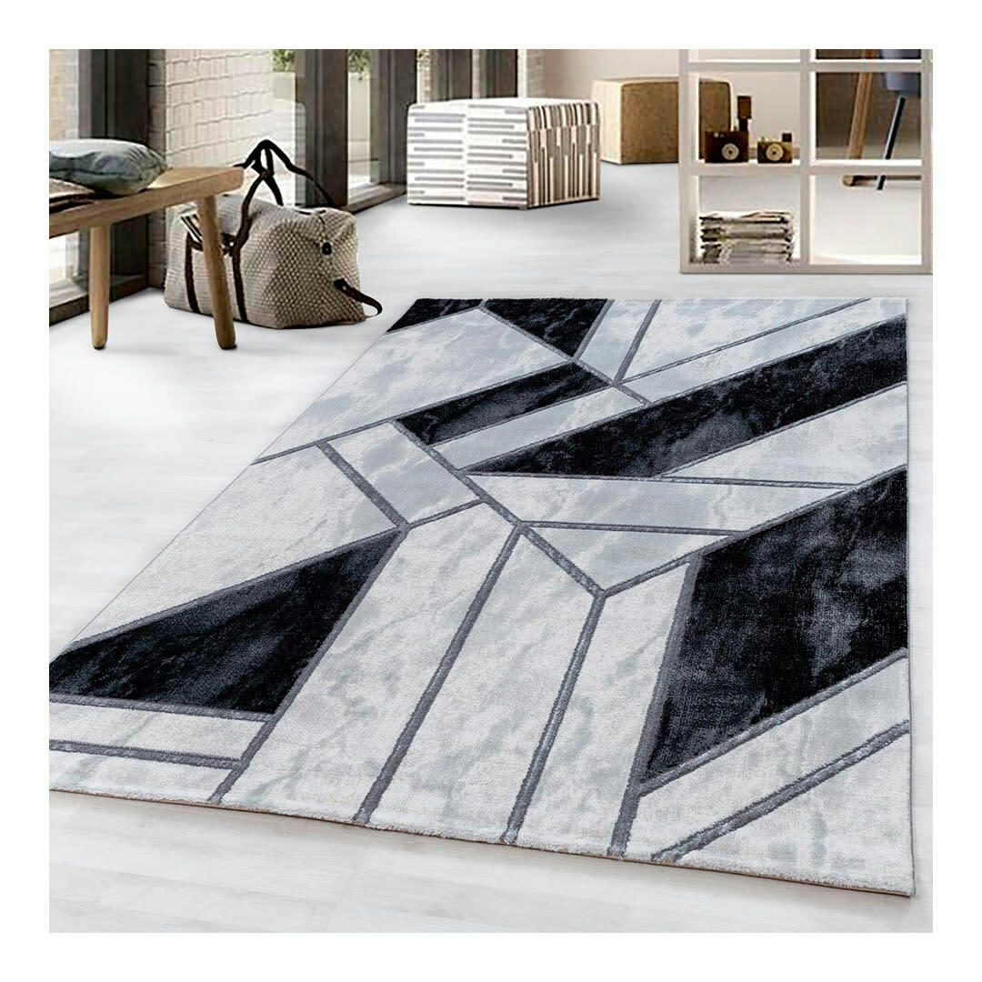 KORAT - Tapis géométrique design en polyester argenté 120x170