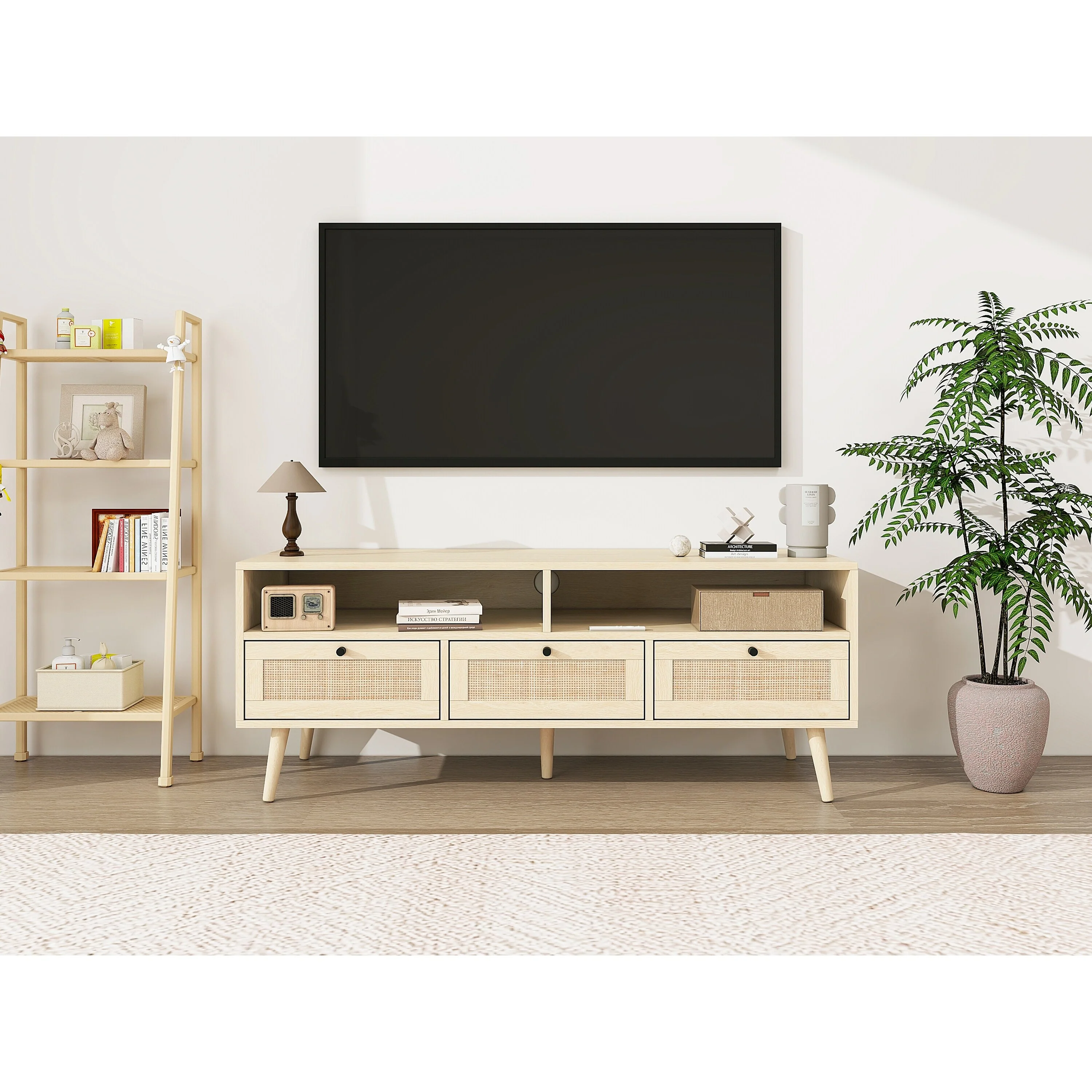 47 TV Stand with Drawers & Open Shelves for Living Room