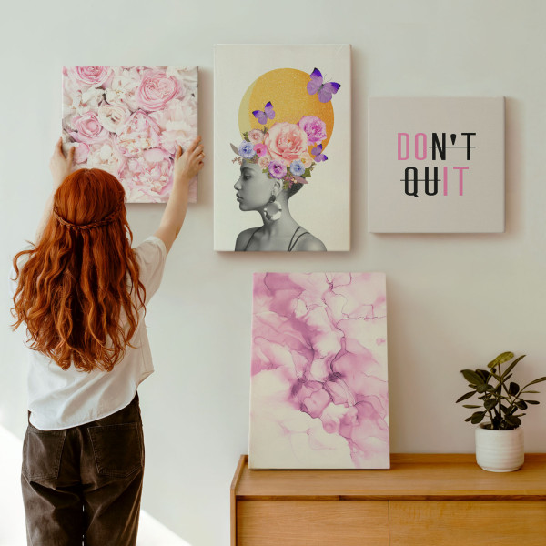 Obraz canvas 4 częściowy Napis kwiaty kobieta |40x40, 40x60| Wallfluent