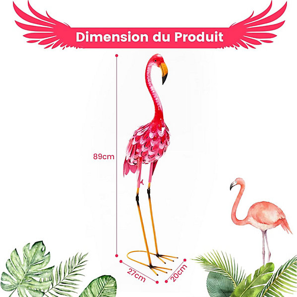 Lot de 2 Statues 89 CM de Flamant Rose de Jardin en Métal Décoration Extérieure Sculpture Oiseau Rose de Jardin