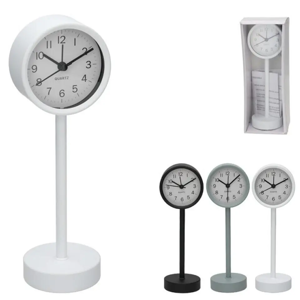 Gerimport Tafelklok staand - metaal - wit - 22 cm- pilaarklok