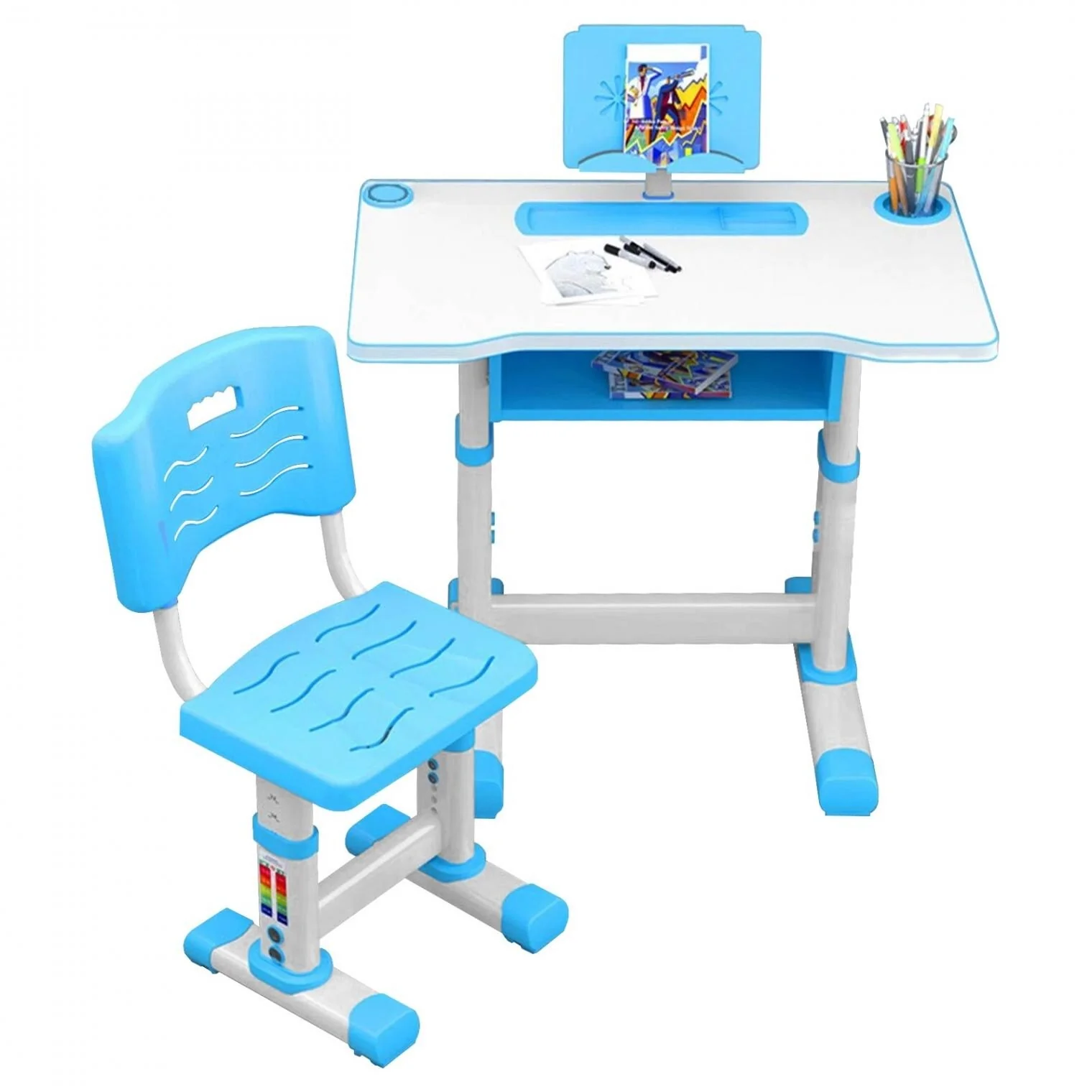 Kids Desk And Chair Set Height Adjustable With Storage Drawer For Home Schooling