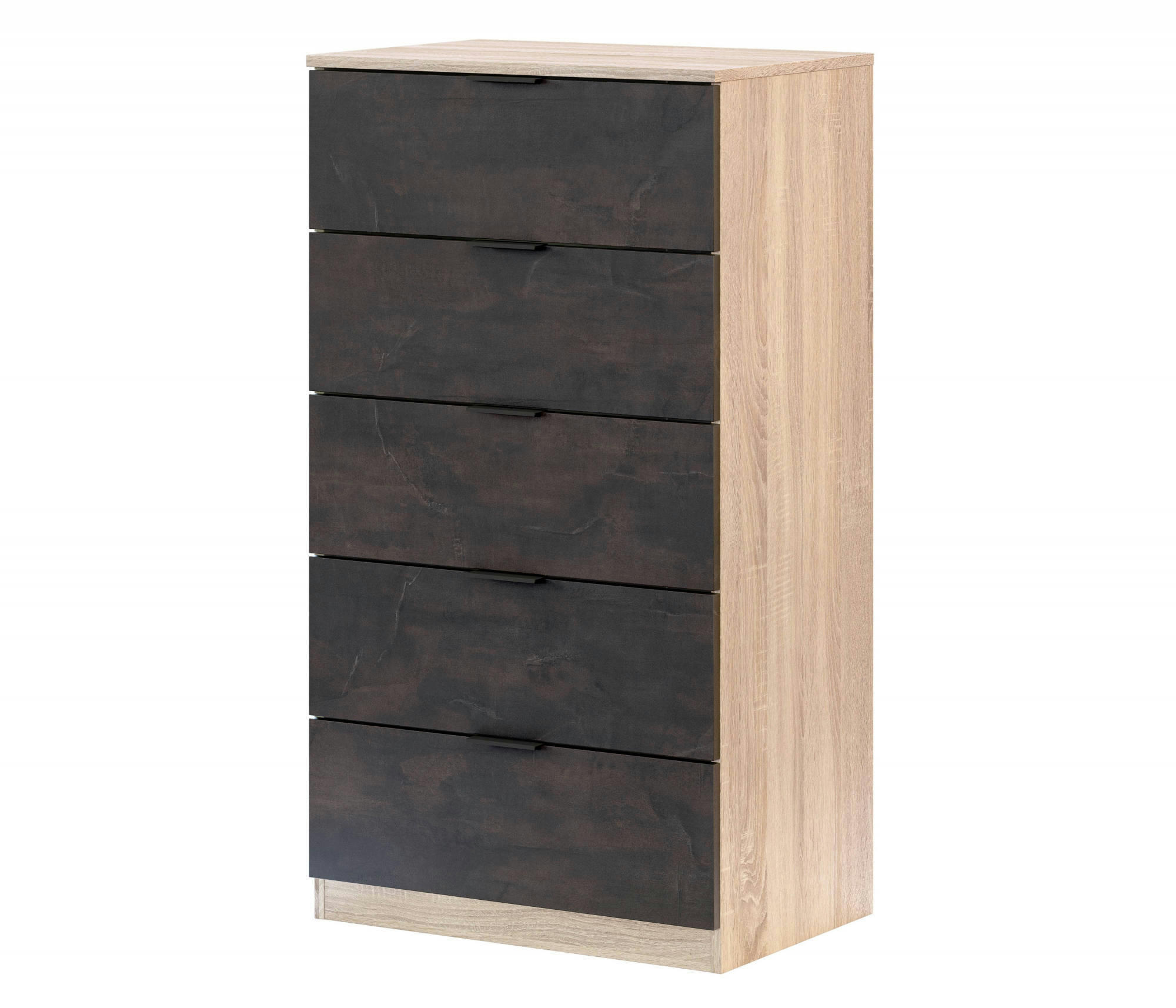 MESQUITE - Commode 5 tiroirs effet chêne et bois anthracite