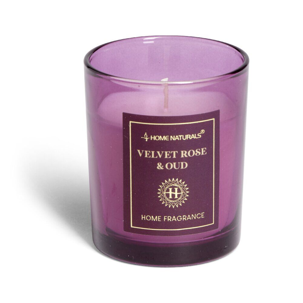Bougie senteur rose et oud dans pot en verre Ø6,4xH7,9cm rose