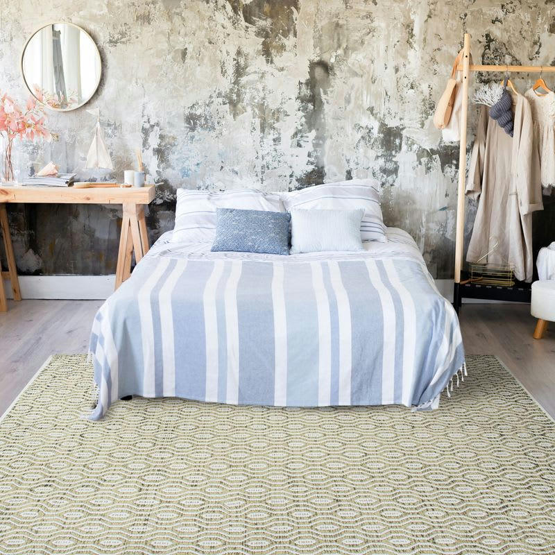 TERRA - Tapis 100% coton géométrique écru-sable 190x290